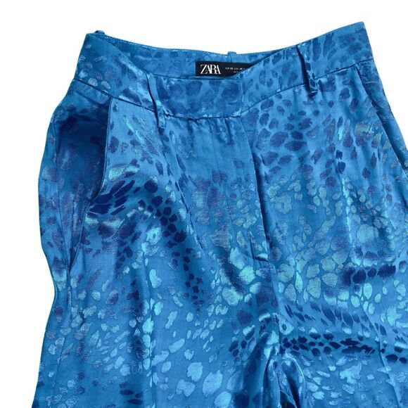 Zara Pants Womens Size XS Blue Jacquard Textured High Waisted Straight Leg Party - Picture 5 of 16